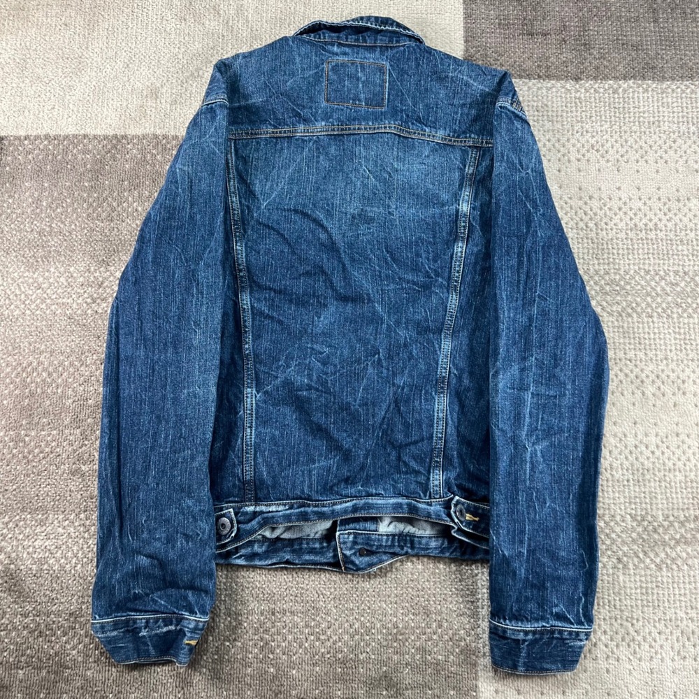 American Eagle Mens Denim Trucker Jacket Blue Medium Distressed Cotton Jean - Picture 5 of 7
